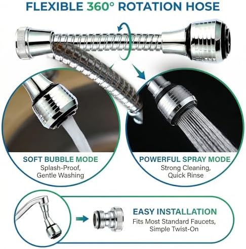 Faucet Sprayer Attachment Flexible Tap Extension Aerator 360 Degree ABS For Kitchen Sink Cold Hot Water - Image 3