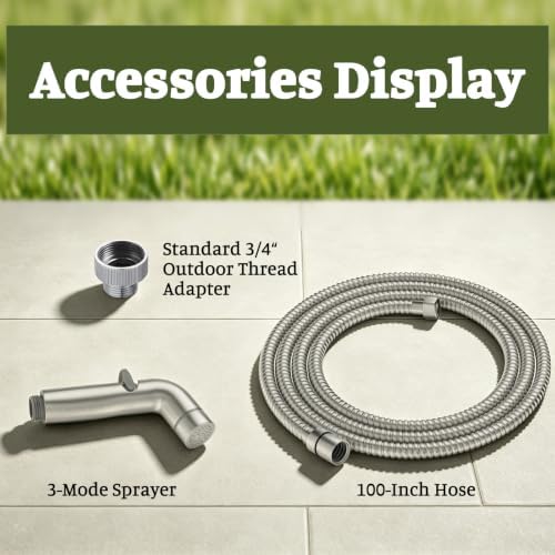 Dog Shower Attachment for Outdoor Pet Washing, High Pressure Hand Sprayer with ON/OFF Switch, 100 Inches Stainless Steel Hose, 3/4 GHT Female Connector, Brushed Nickel - Image 5