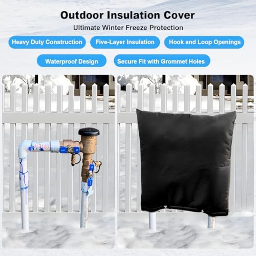 Backflow Insulation Cover, Pipe Insulation Wrap for Winter Freeze Preventer, Heavy-Duty 5-Layer Waterproof Oxford Fabric Cover for Outdoor Sprinklers and Faucets, 24W x 24H inches- Black - Image 2
