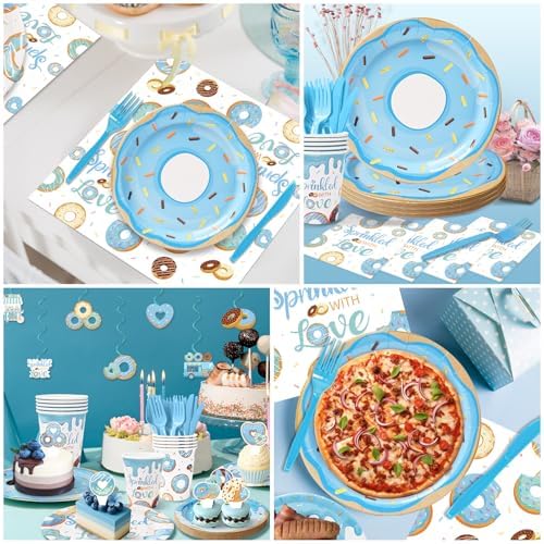 234 pcs Baby Boy Sprinkle Decorations (Serves 26 ), Blue Sprinkle Baby Shower Decorations, Included Plaates and Napkins Swirls, Balloons, Cake Topper, Blue Donut Baby Shower Decor - Image 7