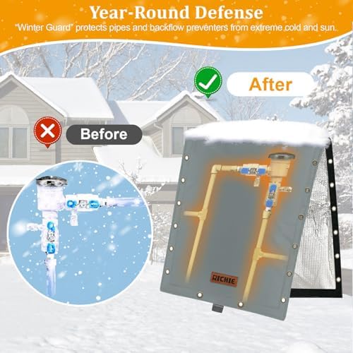 RICHIE 3-Way Opening Backflow Preventer Cover (5°F) Heavy-Duty 5-Layer Insulated Enclosure, All-Weather Protection for Outdoor Pipe, Irrigation Sprinkler Valve, Well Water Pump, 80" W x 50" H Grey - Image 4