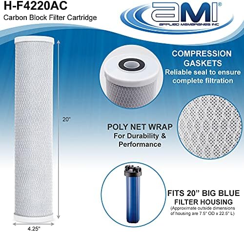 APPLIED MEMBRANES INC. 4.5" x 20" Carbon Water Filter | Whole House or Commercial Water Filtration System Replacement Filter | Chlorine Taste Odor Removal | Fits 20" Big Blue Housing | H-F4220AC - Image 3