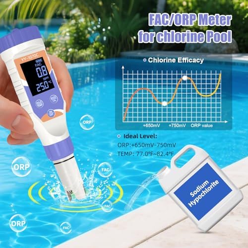 7-in-1 Digital Pool Water Tester, Accurate Chlorine, pH, Salt, ORP, EC, TDS & Temperature Meter for Saltwater Pools, Hot Tubs, Aquariums, Spas & Hydroponics - Image 2