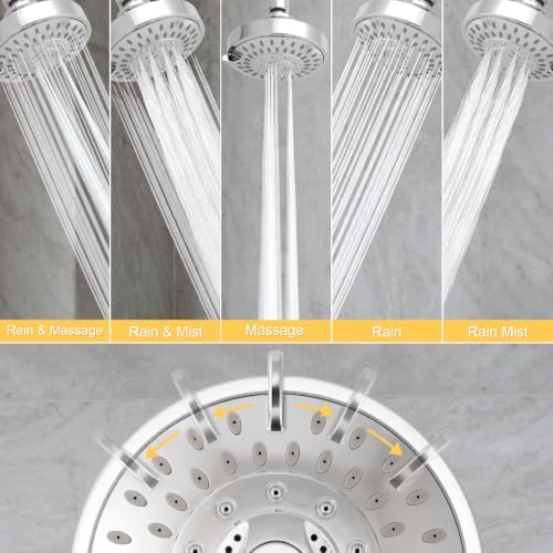 AISOSO High Pressure Rain Shower Head 2PCS 5 Modes 4.1 Inch Chrome Silver - Image 4
