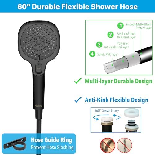RV Shower Head with Hose and On Off Switch, 3-Spray Camper Water Saving and High Pressure Shower Head with Hose for RV, Camper, Van, Travel Trailer, Motorhome and Boat, Matte Black - Image 5