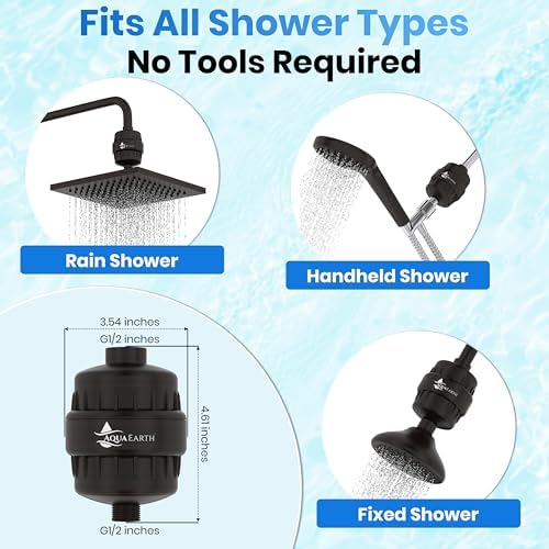 Aqua Earth Shower Head Filter For Hard Water Oil Bronze 20 Stages to Remove Chlorine Fluoride Water Softener Coconut Shell Activated Carbon Reduces Dry Itchy Skin Heavy Metals Other Sediments - Image 4