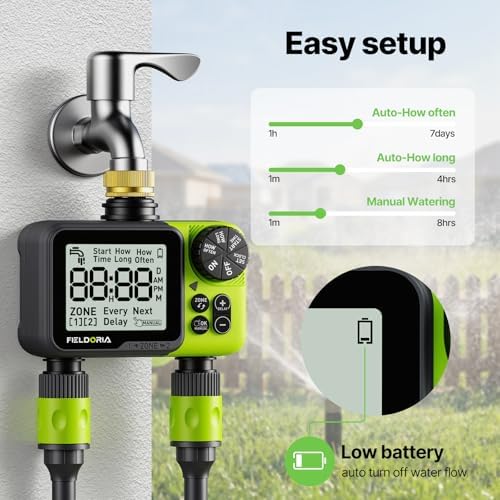 Sprinkler Timer- Hose Timer for Garden Hose, Brass Inlet Programmable Watering Timer, Rain Delay Outdoor Soaker Auto& Manual Irrigation Controller System for Yard Lawn Greenhouse, 2 Outlets - Image 2