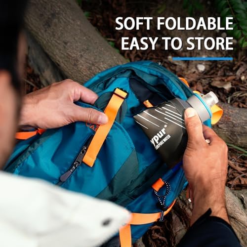 Water Filter Survival - Collapsible Water Bottle with Filter 0.01 Micron Squeeze Filtered Water Bottle 32oz for Hiking Backpacking Camping BPA-Free(Grey 1000ml) - Image 4