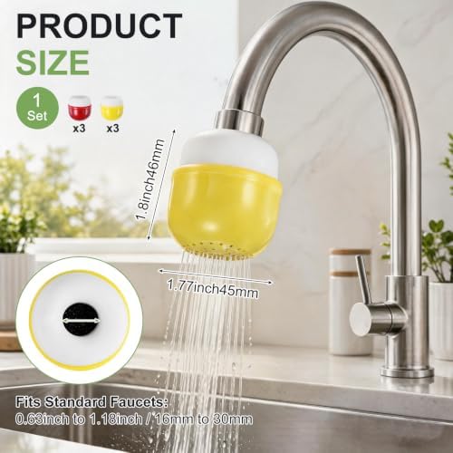 M METERXITY 6-Pack Mushroom Shaped Faucet Water Filter, Red/Yellow - Image 3
