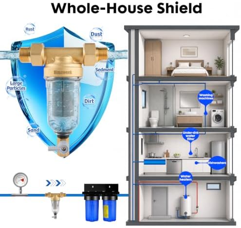 Himaweek WSP-100 Spin Down Sediment Prefilter, Whole House Reusable Flushable Water Filter 100 Micron, 1" MNPT & 3/4" FNPT Lead-Free Brass Water Pre Filter for Well Water Home Plumbing System - Image 2