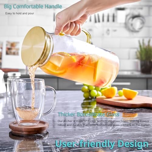 Bivvclaz 2 Pack 2 Liter 68 oz 2.1 Qt Gold Glass Pitcher with Lid and Handle, Water Pitcher for Fridge, Glass Carafe for Hot/Cold Water, Large Iced Tea Jug for Coffee, Juice and Homemade Beverage - Image 3