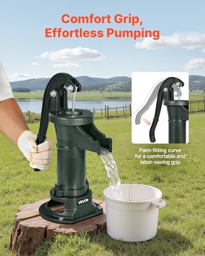 VEVOR Well Hand Pitcher Pump, 25 ft Maximum Lift, Antique Cast Iron Manual Hand Water Pump, NPT 1-1/4 in Connection, Easy Installation, Old Fashioned for Outdoor Garden, Pond, Backyard, Farm, Green - Image 4