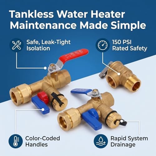 Tankless Water Heater Service Valve Kit, 3/4 Inch Hot and Cold Isolation Valves and Pressure Relief Valve, Tankless Water Heater Service Kit for Heaters - Image 5