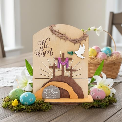 He Is Risen Easter Resurrection Decor - Easter decorations for home - Empty tomb Religious resurrection set decoration for table, desk, home, Religious easter decorations - Image 3