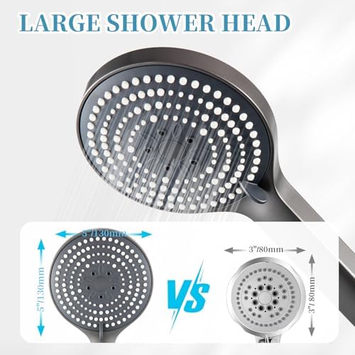 OFFO Handheld Shower Head Set, 6-Mode High Pressure Handheld Sprayer with 60" Ultra-Flex PVC Shower Hose, High Flow Large Powerful Boosting Handheld Showerhead for Low Water Pressure, Charcoal Grey - Image 2