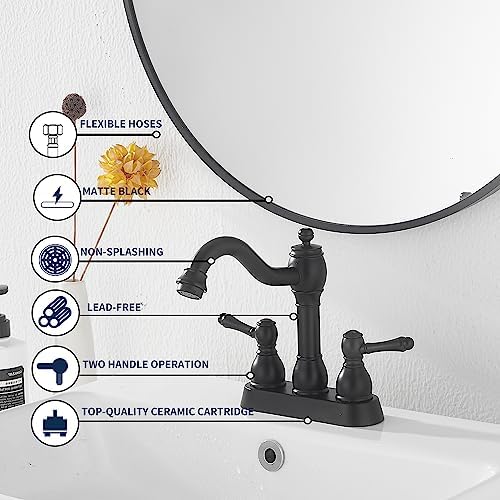 Matte Black Bathroom Faucet, 2 Handles, 4 Inches Centerset - Image 5