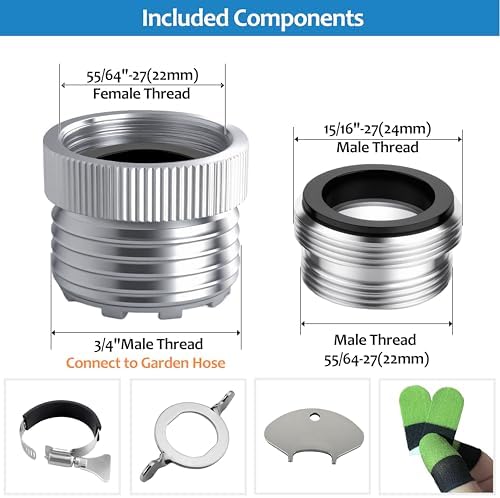 3/4" Garden Hose Adapter for Sink Faucets (22mm & 24mm) – Solid Brass Faucet to Hose Adapter with Built-in Aerator, Removal Tool & Finger Guards – Faucet Accessories - Image 5