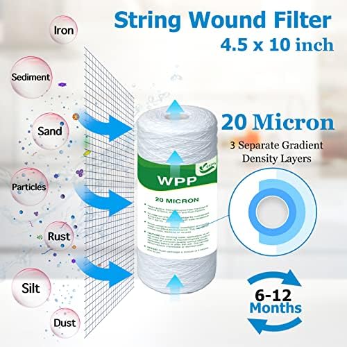 10" x 4.5" String Wound Sediment Filter, 20 Micron, 4-Pack - Image 2