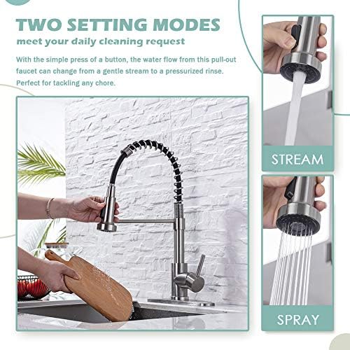 WEWE High Arc Pull-Down Kitchen Faucet, 2-Mode Sprayer, Brushed Nickel - Image 3