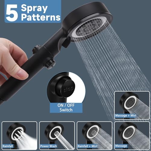 5+1 Mode High Pressure Replacement Black RV Shower Head with Hose - Image 2