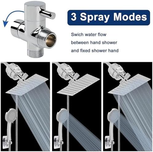 NearMoon Filtered Shower Head, High Pressure 8″Square, 5 settings Handheld Rain Shower Filter Combo with Self-adhesive Holder/1.5M Hose -1 Replaceable Filter Cartridge (Chrome Finish) - Image 2