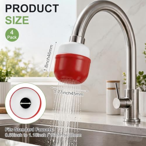 M METERXITY 4-Pack Mushroom Shaped Faucet Water Filter, Red - Image 3