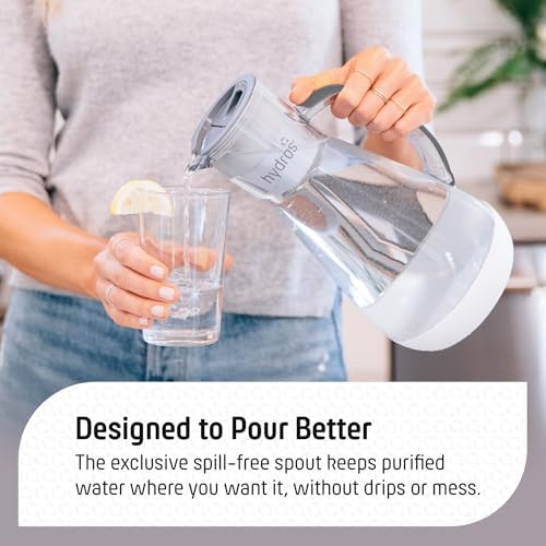 Hydros 64 Ounce Water Filter Pitcher with Patented Fast Flo Tech, 60 Second Quick Fill-Up and BPA-Free Recyclable Filter, Eight Cup Capacity, White - Image 3