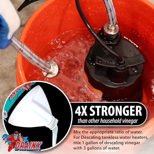 DrainX Tankless Water Heater Flushing Kit with Gallon Concentrated Vinegar, Dilutes to 4 Gallons, Heavy Duty 1/6HP Extra Strength Pump and Hoses. - Image 5