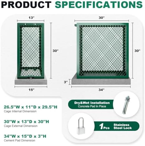 Yeeoy Steel Backflow Preventer Security Cage for Outside 30″L x 13″W x 30″H - Image 2