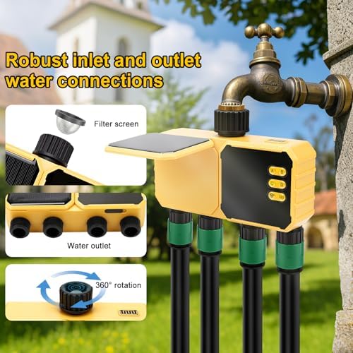 Solar WiFi Sprinkler Timer, Smart Water Timer for Garden Hose 4 Outlets with Rain Delay/Automatic/Manual Watering System for Lawn Yard, APP Remote Voice Control Via WiFi - Image 4