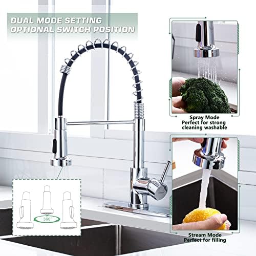WEWE Pull-Down Kitchen Faucet, 2-Mode Sprayer, Polished Chrome, High Arc - Image 3