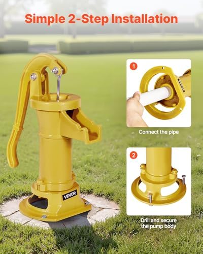 VEVOR Well Hand Pitcher Pump, 25 ft Maximum Lift, Antique Cast Iron Manual Hand Water Pump, NPT 1-1/4 in Connection, Easy Installation, Old Fashioned for Outdoor Garden, Pond, Backyard, Farm, Yellow - Image 5
