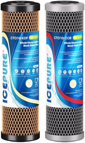 ICEPURE 2.5" x 10" Whole House CTO Activated Carbon Water Filter Combo Kit, 10 Inch KDF Cartridge and Upgraded Activated Carbon Lead Remove Filter Replacement for FXWTC, WHEF-WHWC and MORE, 1 Combo by ICEPURE