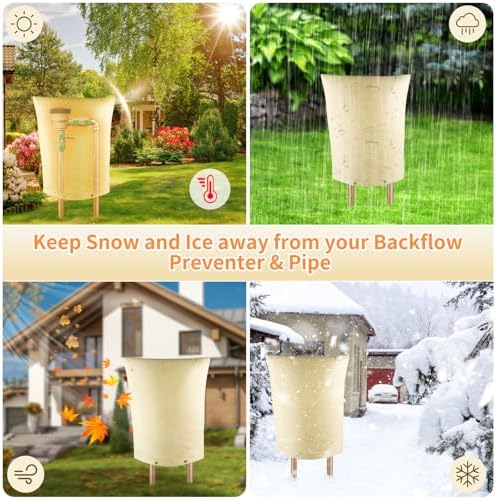 Outdoor Backflow Preventer Cover, Pipe Insulated Pouch for Freeze Protection, Winter Thicken Fabric Sprinkler Valve Insulation Cover for Outside Irrigation Pipe & Water Well Pump (Beige, 21”H X 16”W) - Image 6