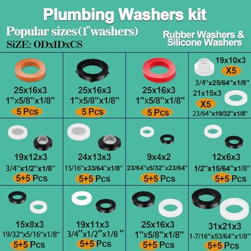 XBVV 32 Size 258 PC Faucet and Plumbing Rubber Washers Assortment Kit for Assorted Garden Hose Valve Spigot Adapter Splitter Outdoor Faucet Bibb Shower Hose Gasket Repair - Image 2