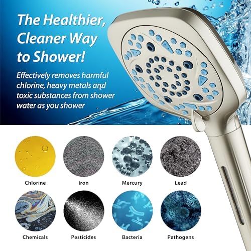 AquaCare High Pressure 10 Spray Mode Filtered Showerhead - Handheld Shower Head Filters Chlorine to Heal Dry Skin, Revive Hair - Dual Power Wash Cleans Tub, Tile, Pets - Hard Water Softener, Nickel - Image 6