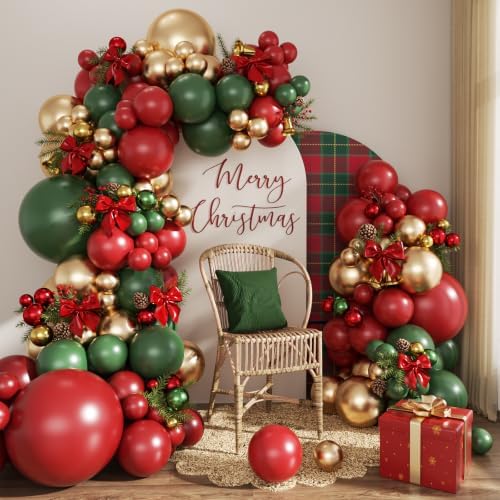 CROSSFINGERS Green Red Gold Balloon Arch Kit for Christmas Party Decoration by CROSSFINGERS