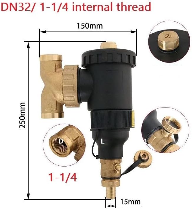 Central Water Heater Filter With Magnetic Sludge Separator, 1-Stage For HVAC Systems, Fit For Boiler Dirt Separation, DN20/DN25/DN32 Threaded Connections, (DN32/1-1/4 female) - Image 3