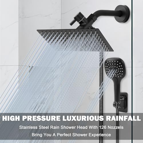 NearMoon Shower Head with Hose, High Pressure Stainless Steel Rain Shower and 3 Settings Handheld Spray Combo with Push Button Flow Control (12 Inch, Matte Black) - Image 2