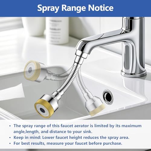 Faucet Sink Aerator/Extender/Sprayer/nozzle,Faucet Attachment Replacement for Bathroom&Kitchen, Anti-slip Swivel Aerator with 55/64" Threaded Adapter (Long-length silver) - Image 5