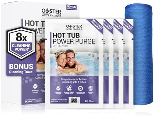 Bio Ouster Power Purge Hot Tub Jet Cleaner w/Towel - Hot Tub Cleaner for Jets, Tubes, Plumbing - for Standard & Inflatable Spas - Removes Gunk Buildup for Crystal Clear Water - Made in USA (4-Pack) by OusterWaterSolutions