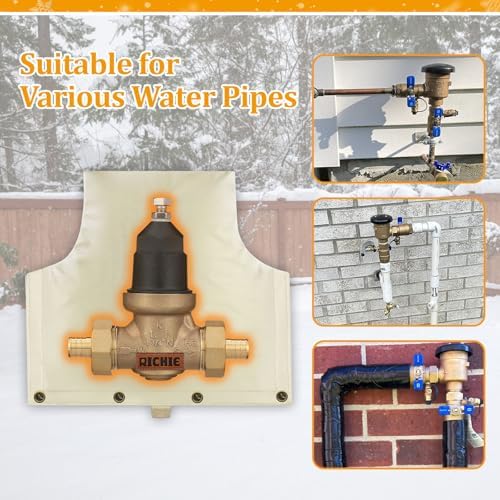 Backflow Preventer Insulated Cover (5°F) for Winter Freeze Protection, 14"W x 13"H Thickened Pressure Reducing Value & Well Pump Cover, Outdoor Waterproof Insulation Pouch for Sprinkler Valve, Beige - Image 5