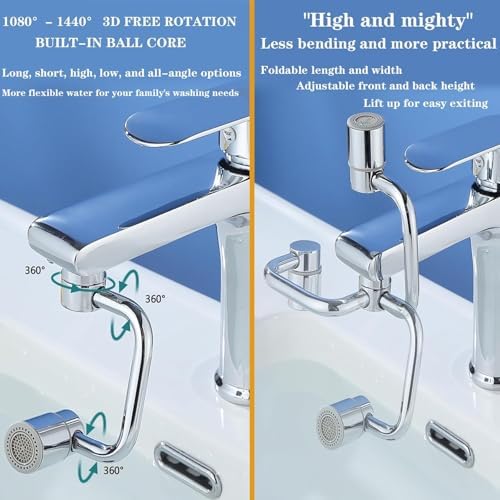 2026 Upgraded Universal Sink Faucet 1080° Rotating Faucet Extender with Upward Facial Mist, U Shaped Faucet Extender, 360° Faucet Aerator for Bathroom Kitchen, 4 Water Modes Adjustable (Silver) - Image 2