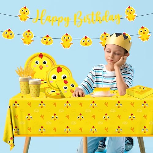 Chicken Farm Tableware Decoration, 142pcs Yellow Chick Theme Birthday Plates and Napkins Supplies - Image 2
