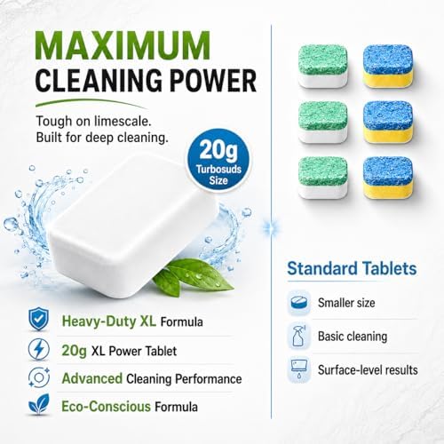 Dishwasher Cleaner and Deodorizer XL Tablets – Heavy-Duty Descaler & Odor Remover for Hard Water, Removes Spots & Residue, Enhance Drying & Shine, 12 Pack (1 Year Supply) - Image 2