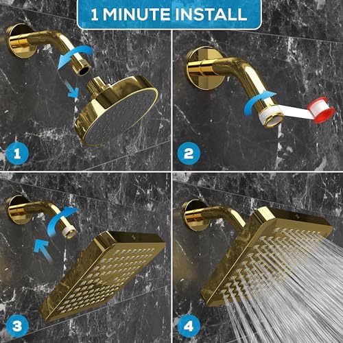SparkPod Rain Shower Head, 6 Inch Square, Egyptian Gold Finish - Image 4