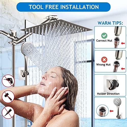 Shower Head Combo,12" Brushed Nickel High Pressure with 11" Extension Arm - Image 6