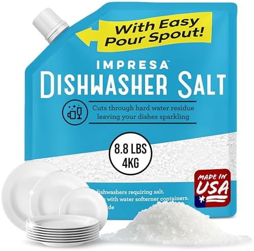 Dishwasher Water Softener Salt 8.8 LB – Pure, Coarse Grain Salt for Bosch, Miele, Whirlpool, Thermador & More – Eliminates Limescale, Spots & Residue – Vegan, Made in USA by IMPRESA