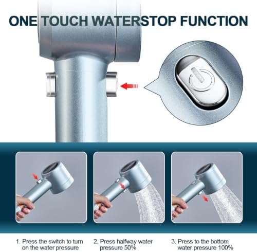 Shower Head with Handheld, High Pressure Shower Head with Pause Switch 4 Spray Modes Filter Showerhead with 79 in Hose, Adhesive Wall Mount, Bracket and Replace Filter (Blue) - Image 6