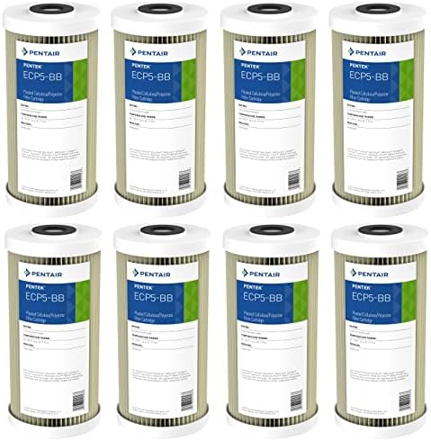 Pentair Pentek ECP5-BB Big Blue Sediment Water Filter, 10-Inch, Whole House Heavy Duty Pleated Cellulose Polyester Replacement Cartridge, 10" x 4.5", White End-Cap, 5 Micron, Pack of 8 by PENTAIRPENTEK